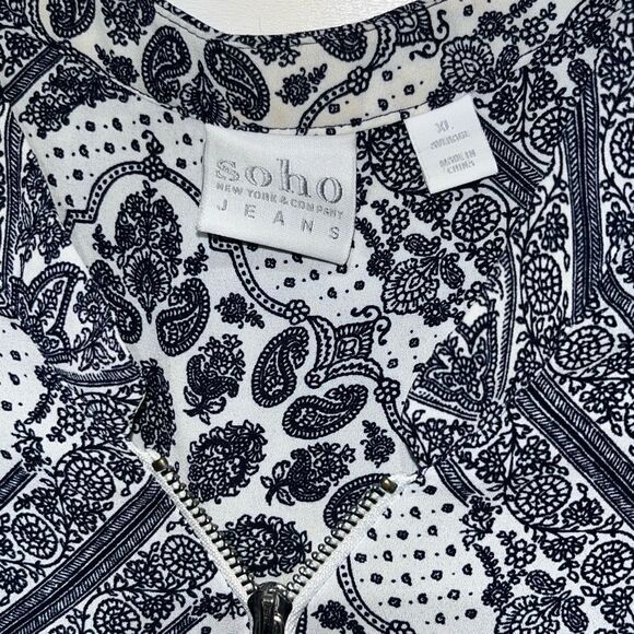 Soho New York & Company Women's Black White Paisley Zip Sleeveless Blouse XL - Picture 4 of 11